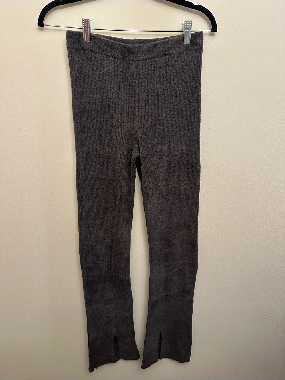 Barefoot Dreams S CozyChic Ultra Lite Gray Ribbed Flare Split Hem Lounge Pants